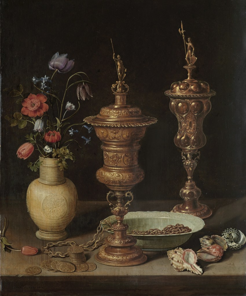 Clara Peeters: Still life with Flowers, Gilt Goblets, Coins and Shells.